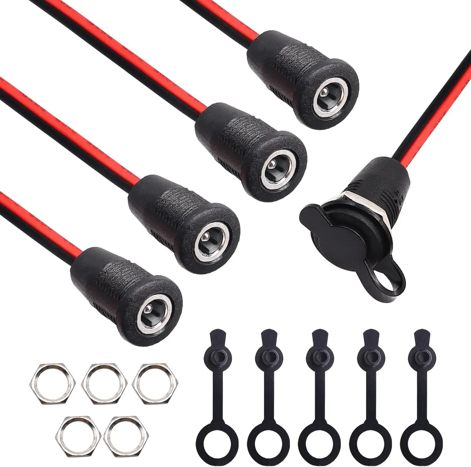 DIY DC Jack Female Socket Panel Mount Connector with 15cm Wire & Waterproof Cap, 10A High Current DC022D DC Power Socket