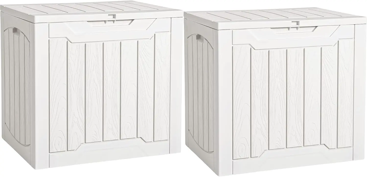 31 Gallon Deck Box Set of 2 Lockable Outdoor Storage Bins for Patio Cushions Garden Tools Resin