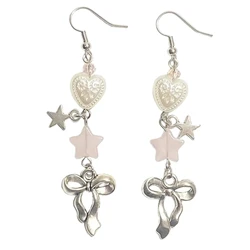 Bowknot Ribbon Earrings Heart Star Bow Ear Rings Ears Ornament for Women Girl