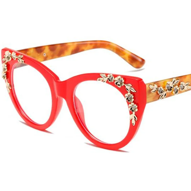 

Women Anti-Blue Light Glasses Cat Eye Optical Eyeglasses Flower Design Eyewear Patchwork Frame Spectacles Oversize Ornamental