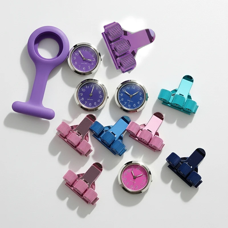 DIY الملونة التمريض الساعات أجزاء الحركة رئيس الملحقات لطلاب التمريض الهدايا فوب الجيب الوردي أرجواني ساعة طبية