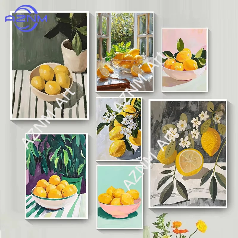 1PCCalm And Gentle Lemon Still Life Ölgemälde Kunstposter Leinwanddruck Küche Restaurant Retro Wanddekoration Malerei