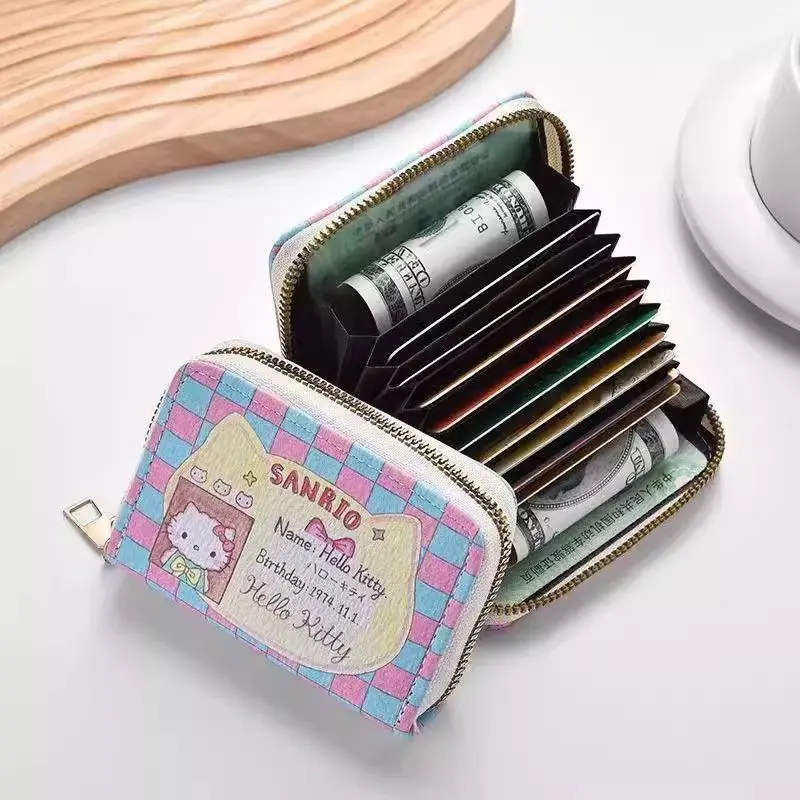 

New Hello Kitty Card Bag ID Bag Cartoon Cute 18 Card 2 Function Slots Multi-function Card Slot Bank Card Change Card Holder Bag