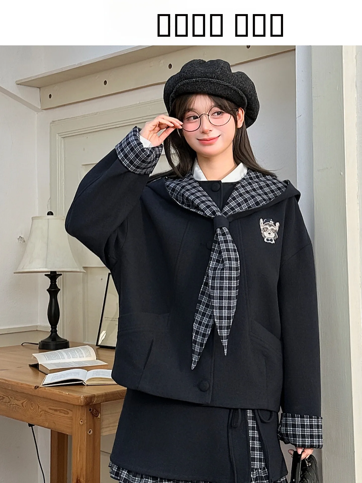 

Повседневная женская куртка оверсайз в клетку в студенческом стиле, свободного кроя, с капюшоном, зимняя, от Sen Nv Tribu, новая коллекция 2026