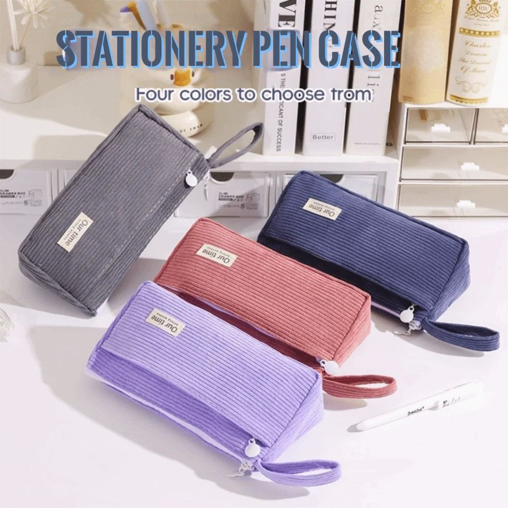 New Corduroy Pencil Case Large Capacity Multifunctional Pencil Pouch Solid color Pen Storage Bag Student