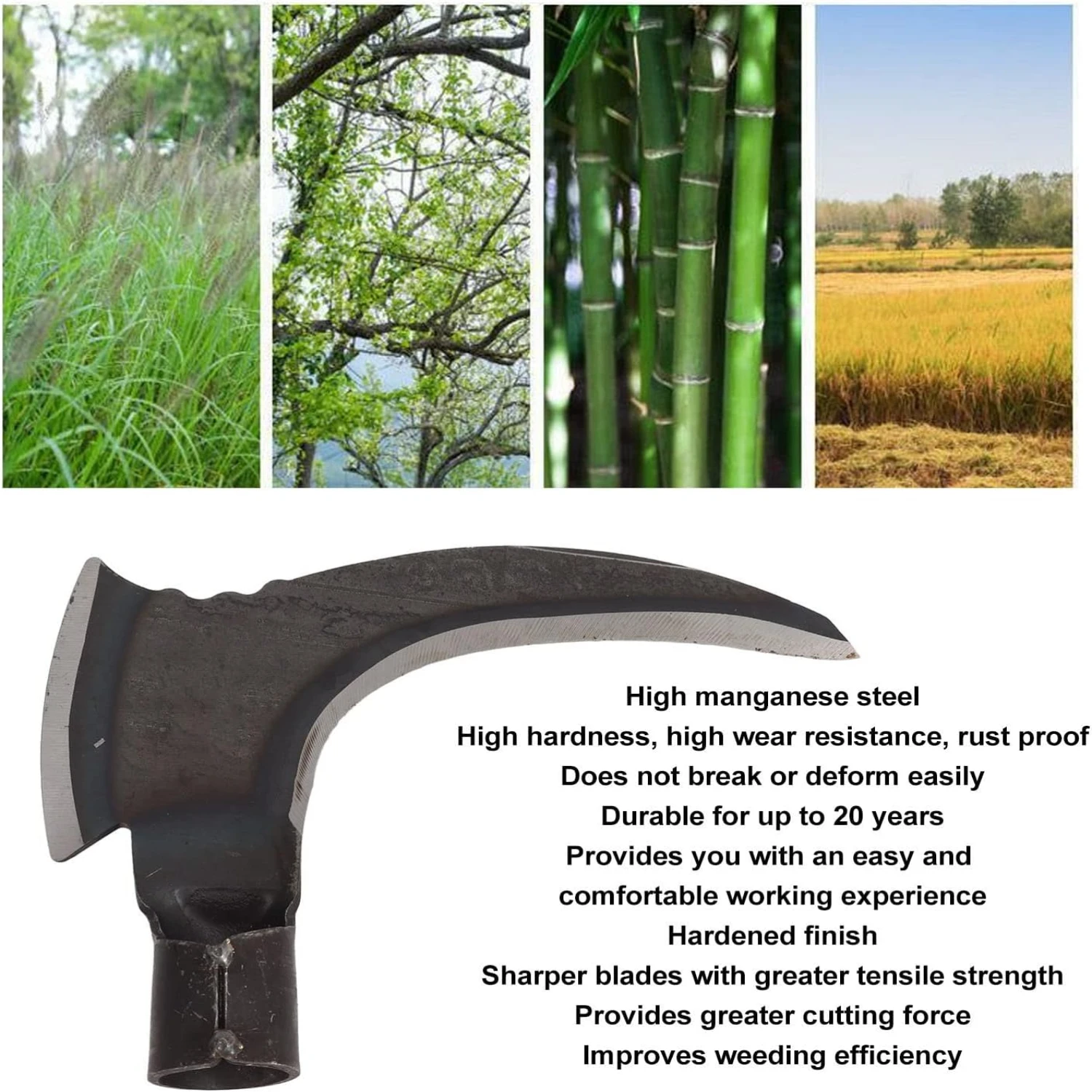 Double Scythe, High Manganese Steel Double Sickle, Easy and Comfortable Double Sickle,  Gardening Tool for Outdoor Grass Cutting