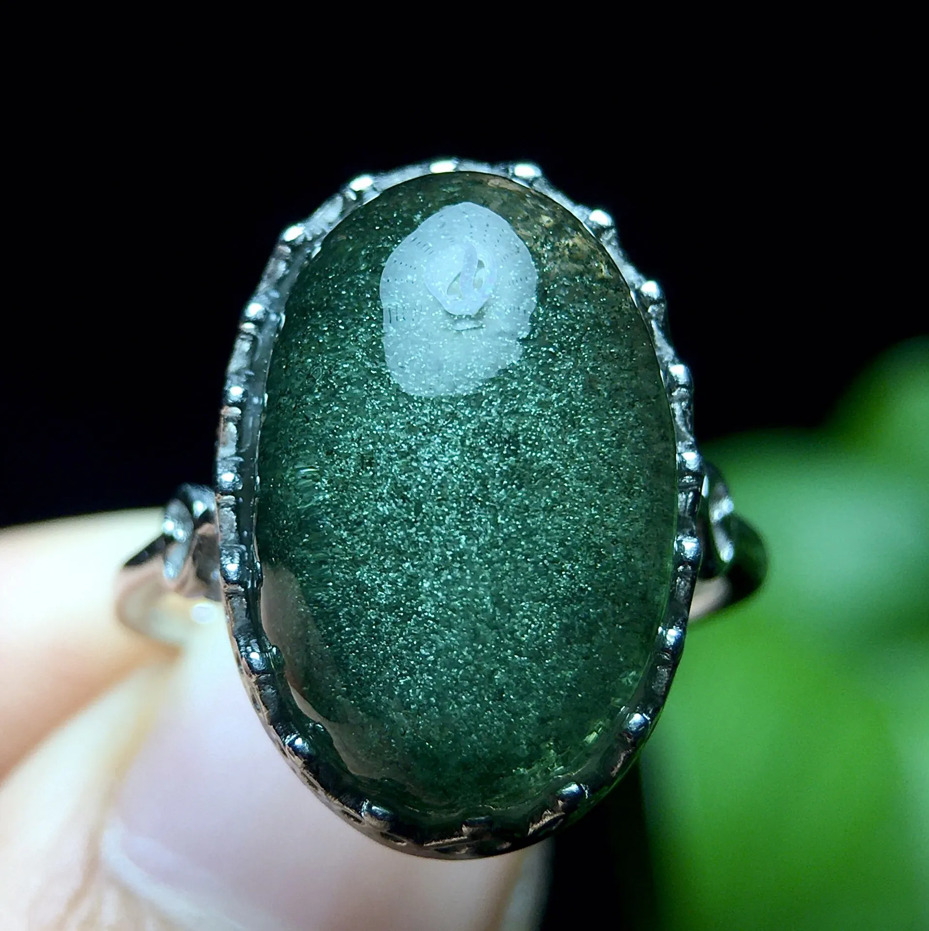 

Natural Green Phantom Oval Adjustable Ring 18/12.5/8mm Big Size Men 925 Silver Bead Phantom Women Men Jewelry AAAAAA