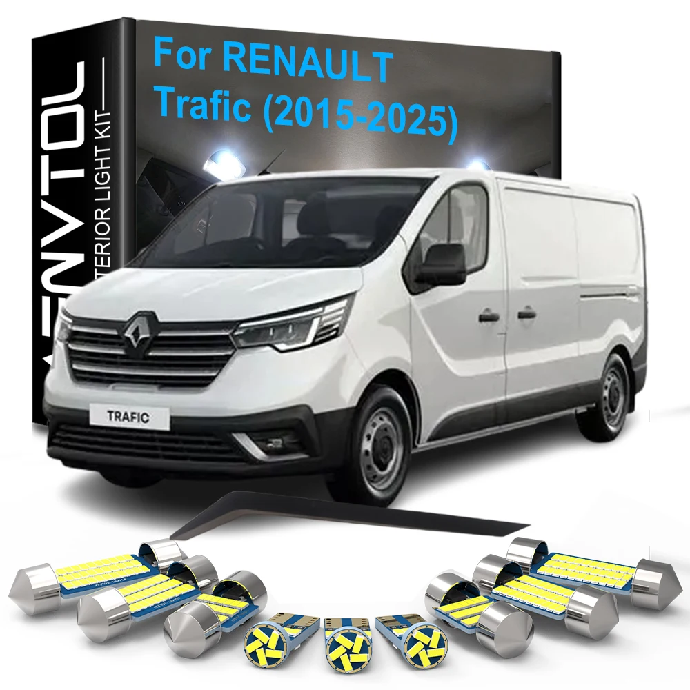 12pcs Car LED Interior Lights Bulbs Canbus For Renault Trafic 2015-2025 Vehicle Dome Map Reading Trunk Luggage Compartment Lamps