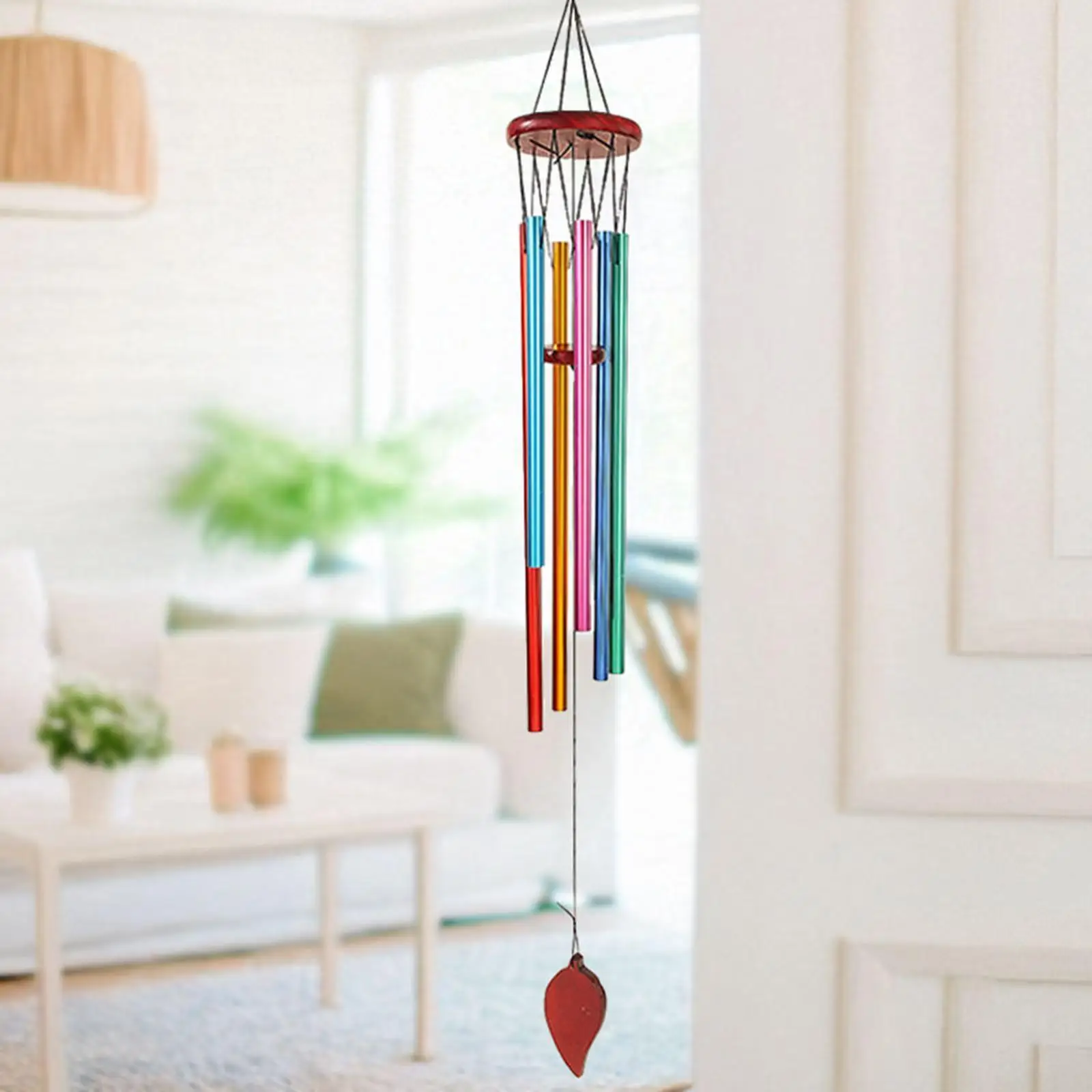 Garden Patio Wind Chimes with 6 Colorful Tubes Melodious Sound Decorative 9.5cmx77cm for Front Porch Decor Sturdy Versatile