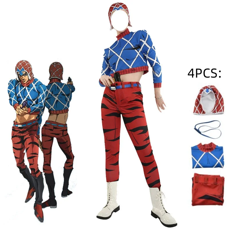 

Anime Guido Mista Cosplay Costume JOJO's Bizarre Adventure Golden Wind Spring Autumn Men Women Uniform Top Pants Set Halloween