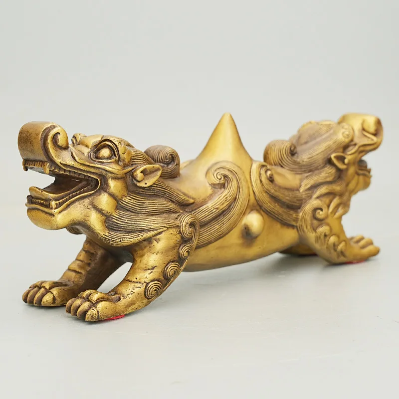Brass Pixiu Double-Headed Monster Solid Ornament Office Car Desk Decoration Metal Craft Wholesale