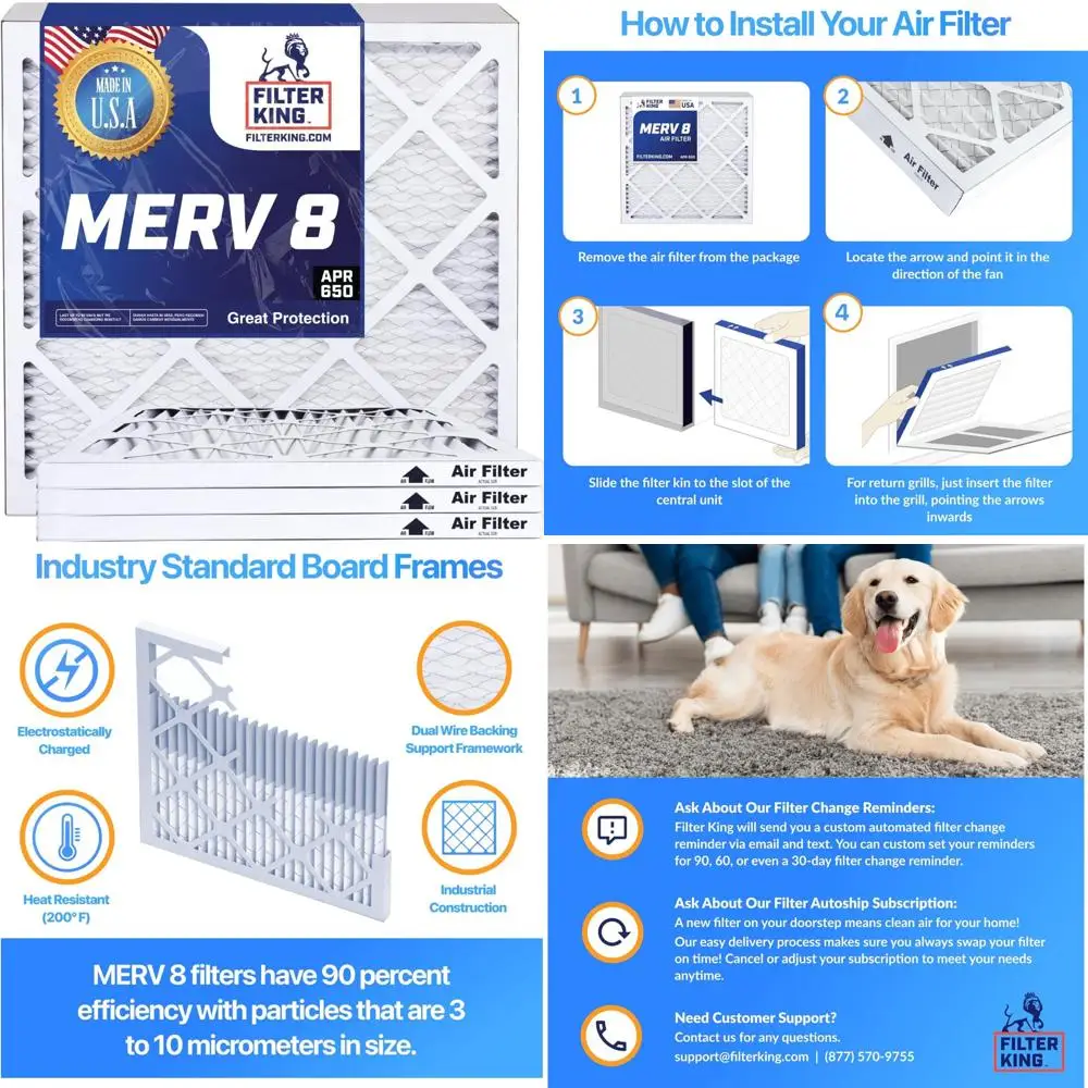 

HVAC Pleated Air Filters 6-Pack MERV 8 for 16.25x21.25 A/C Furnace Filters Made in USA Actual Size 16.25 x 21.25