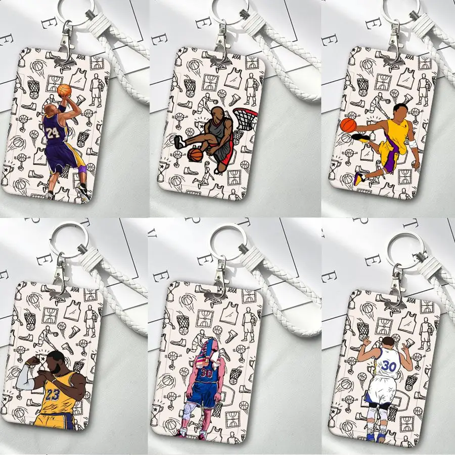 1Pc Card Holder Retractable Credit Card Holders Holders Child Bus with lanyard Bank ID Badge Cover Case Basketball Star Sports