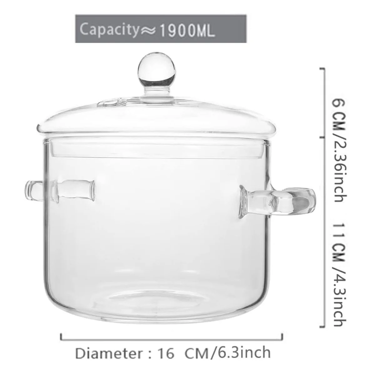 Glass Saucepan with Cover,Stovetop Cooking Pot with Lid and Handle Simmer Pot Clear Soup Pot High Borosilicate 1600ML