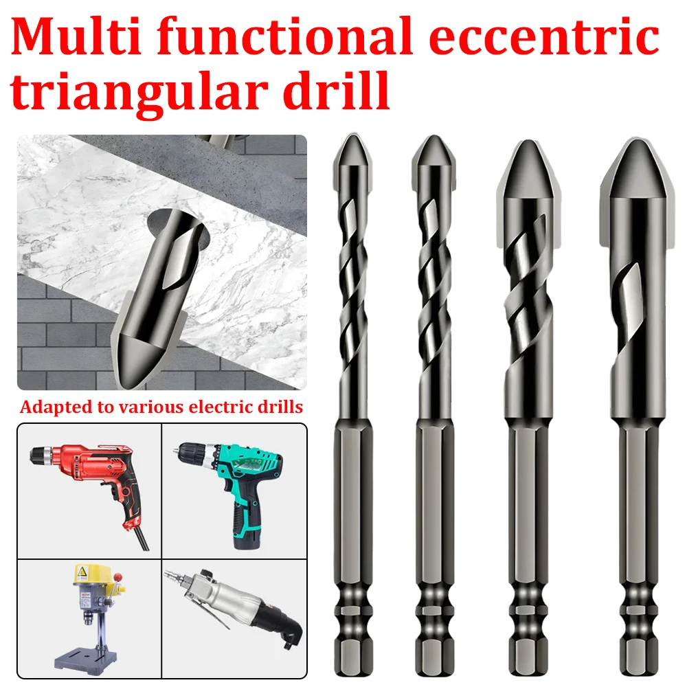 

High Hardness Skewed Head Eccentric Drills 6/8/10/12mm Alloy Cross Drill Bit for Ceramic Tile Glass Special Drill Bits 4pcs