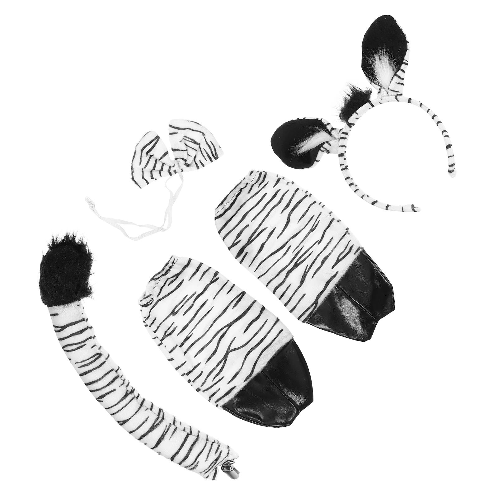 1Set Zebra Cosplay Hoofdband Kit Inclusief Staart Vlinderdas Handschoenen Dierenhoofddeksel voor Verkleedkostuum Feestdecoraties