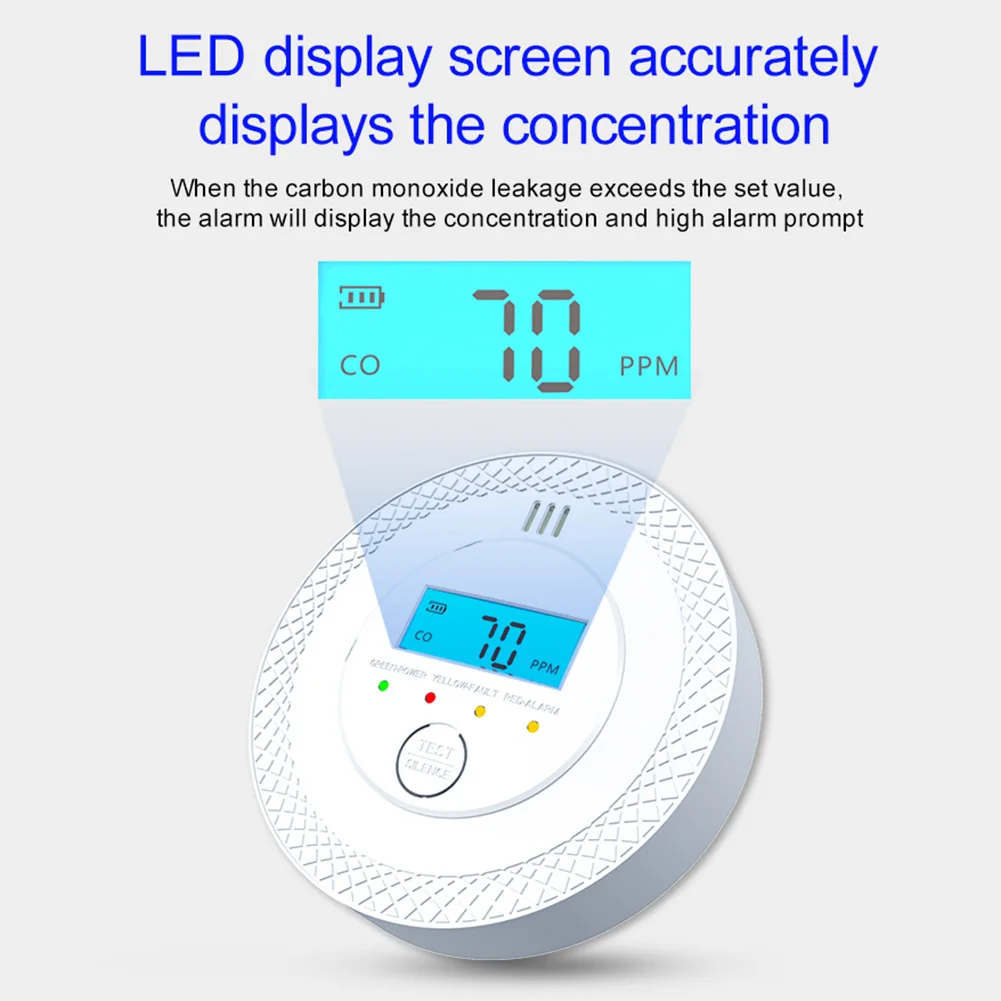 Carbon Monoxide Detector with LED Indicator Display Warning Alarm Detector Wireless CO Leak Detector Alarm Smart Home Protection
