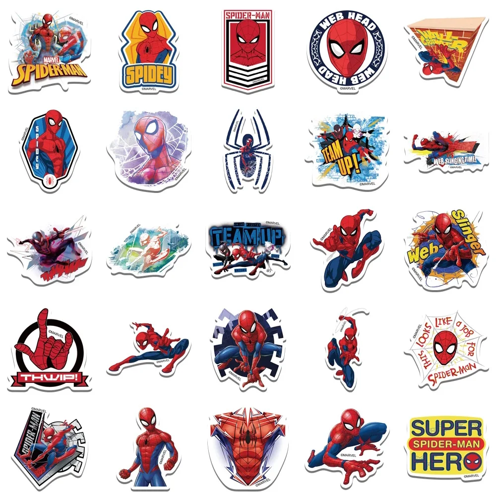 10/30/50 buah stiker keren Disney Spider Man stiker kartun anak-anak untuk Laptop papan seluncur sepeda alat tulis dekorasi stiker mainan