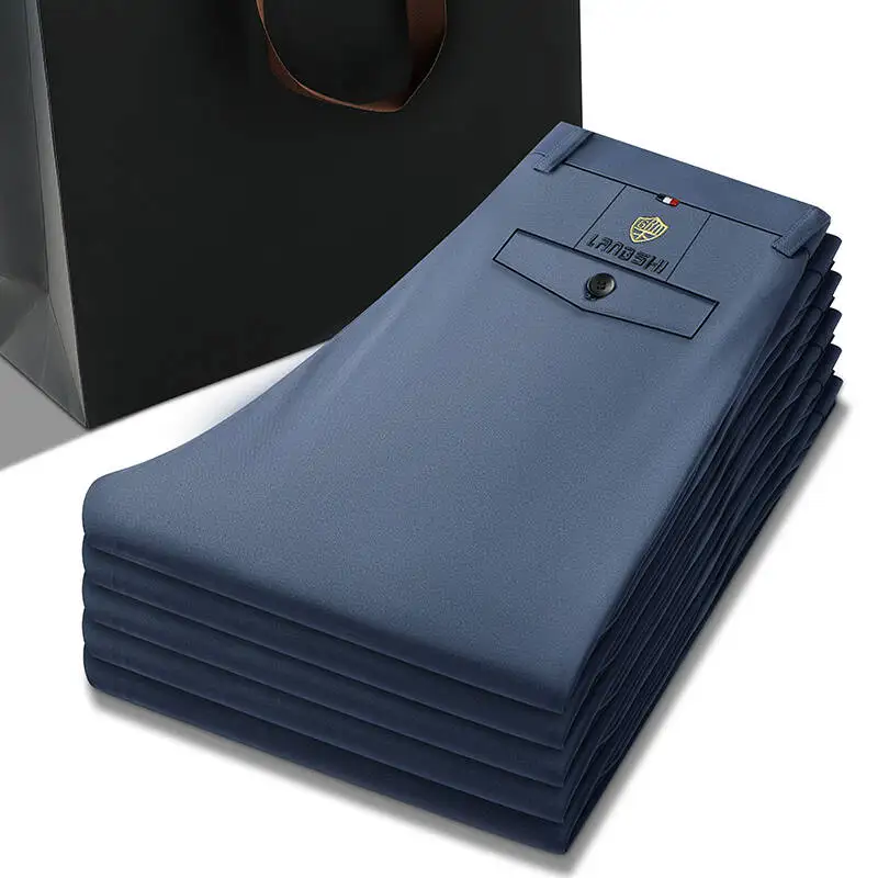 Men's Suit Pants  Fashion Solid-color Versatile and Form-fitting Gentleman Trousers Business Loose Straight-leg Casual Trousers