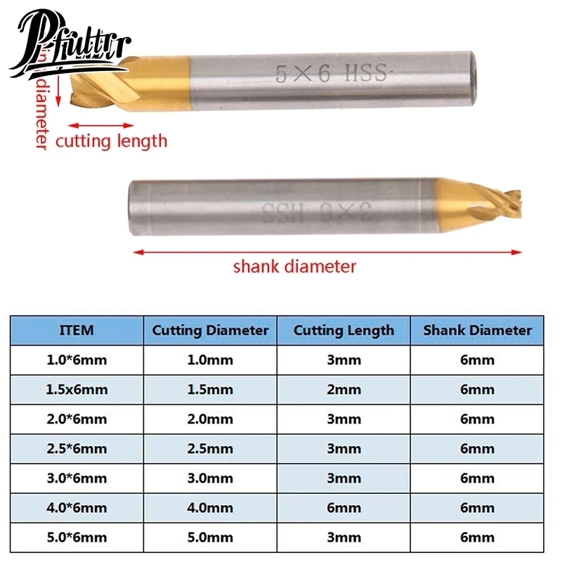 1Pc 6mm Shank Ti-Coated HSS Vertical Key Machine Cutters Door Car Key Cutter Machine Part Key Maker Locksmith Tools 1.0MM-3.0MM