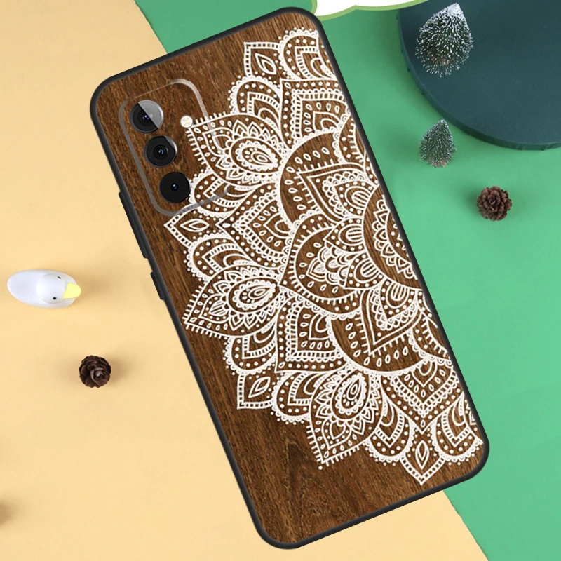 Mandala Floral Wood Case For Samsung Galaxy A32 A52 A12 A14 A34 A54 A51 A71 A15 A25 A35 A55 A53 A33 A13 Cover