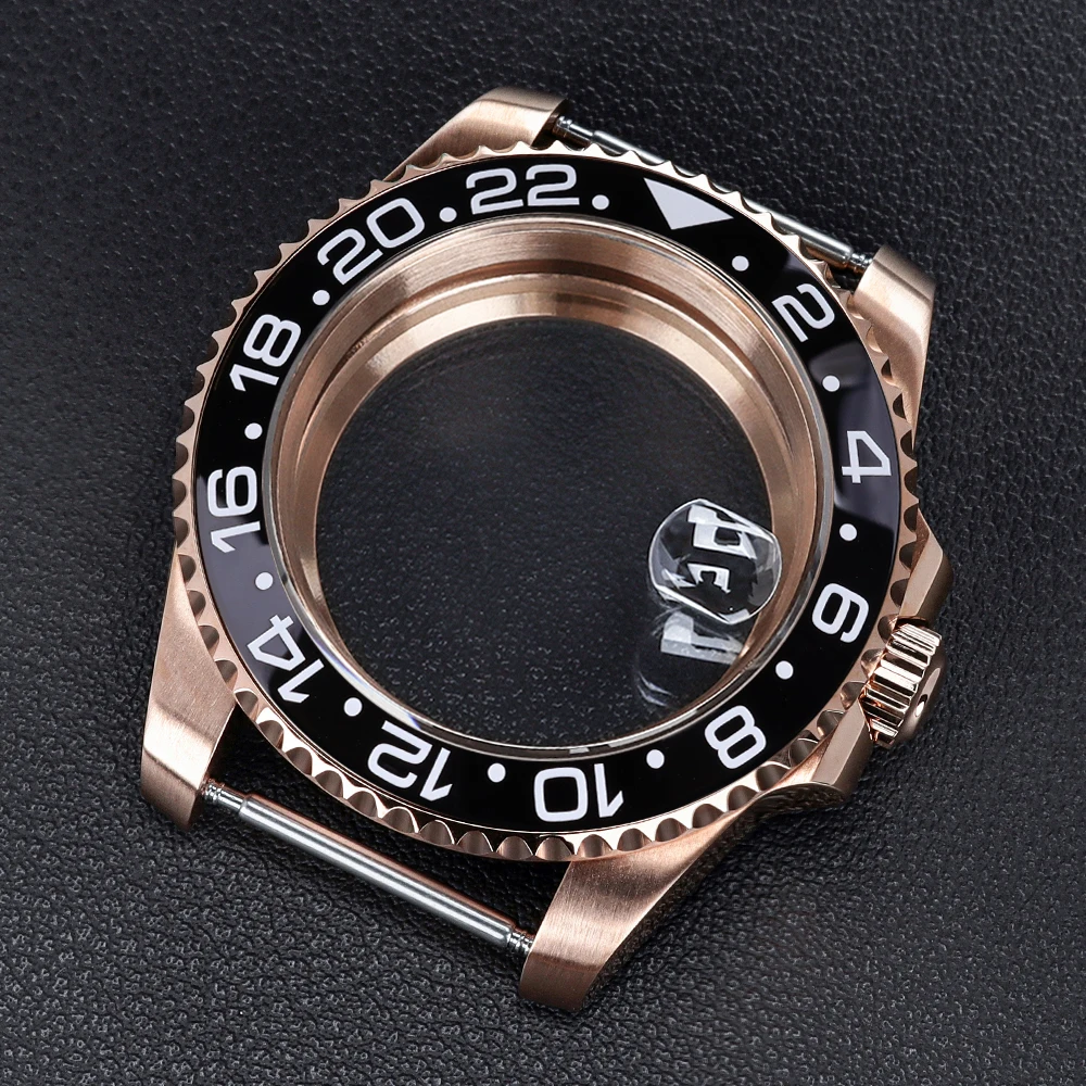 Boîtier de montre en or Rose 40mm, verre saphir pour NH35 NH36 NH34 NH38 4R36 Miyota8215 8205 Eta2824, mouvement SUB GMT, accessoires de montre