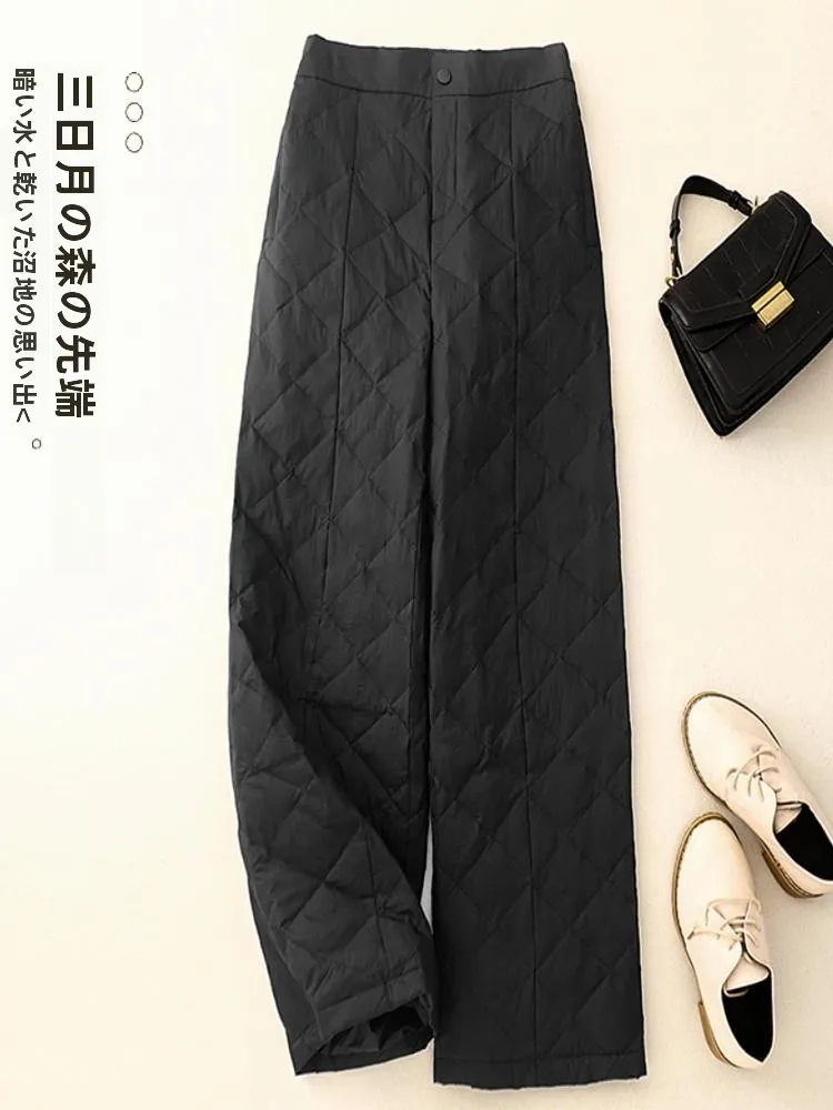 Women's Winter Fashionable Light Cotton down Trousers High Waist Straight Leg Warmth Windproof Outerwear Long Pants