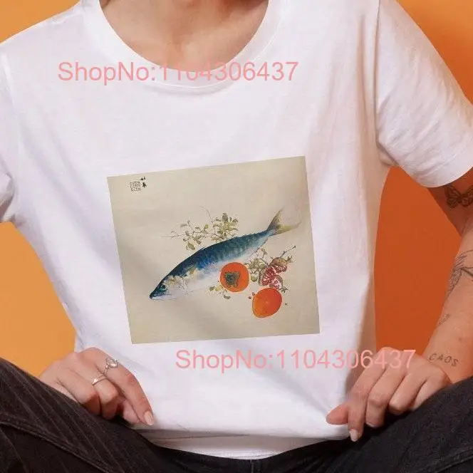 Fish Vintage Japanese Art Realistic Illustration and Fruit Mackerel Persimmon Softstyle T Shirt long or short sleeves