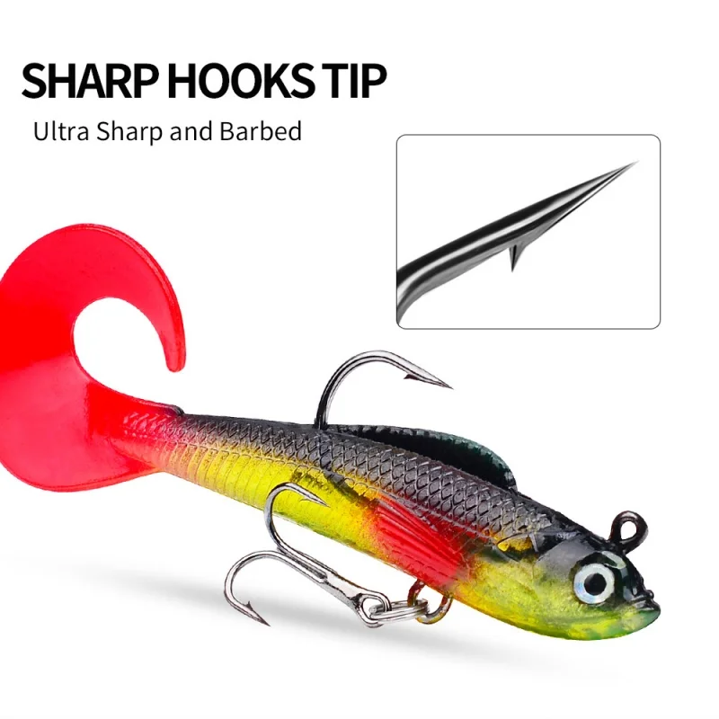 New 5/1PC Artificial Silicone Fishing Lures Soft Bionic Swimbait Curl Tail Lead Headed Fish Bait with Hooks Sinking Baits Tackle