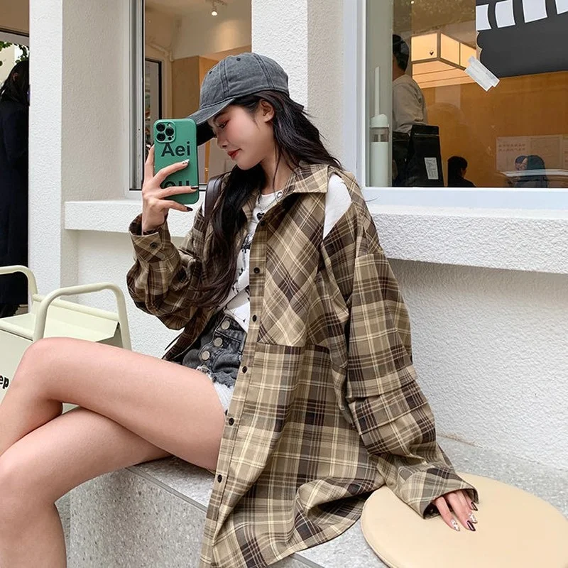Camicie da donna popolari alla moda semplici plaid tutto-fiammifero per il tempo libero dritto stile coreano primaverile abbigliamento giovane donna