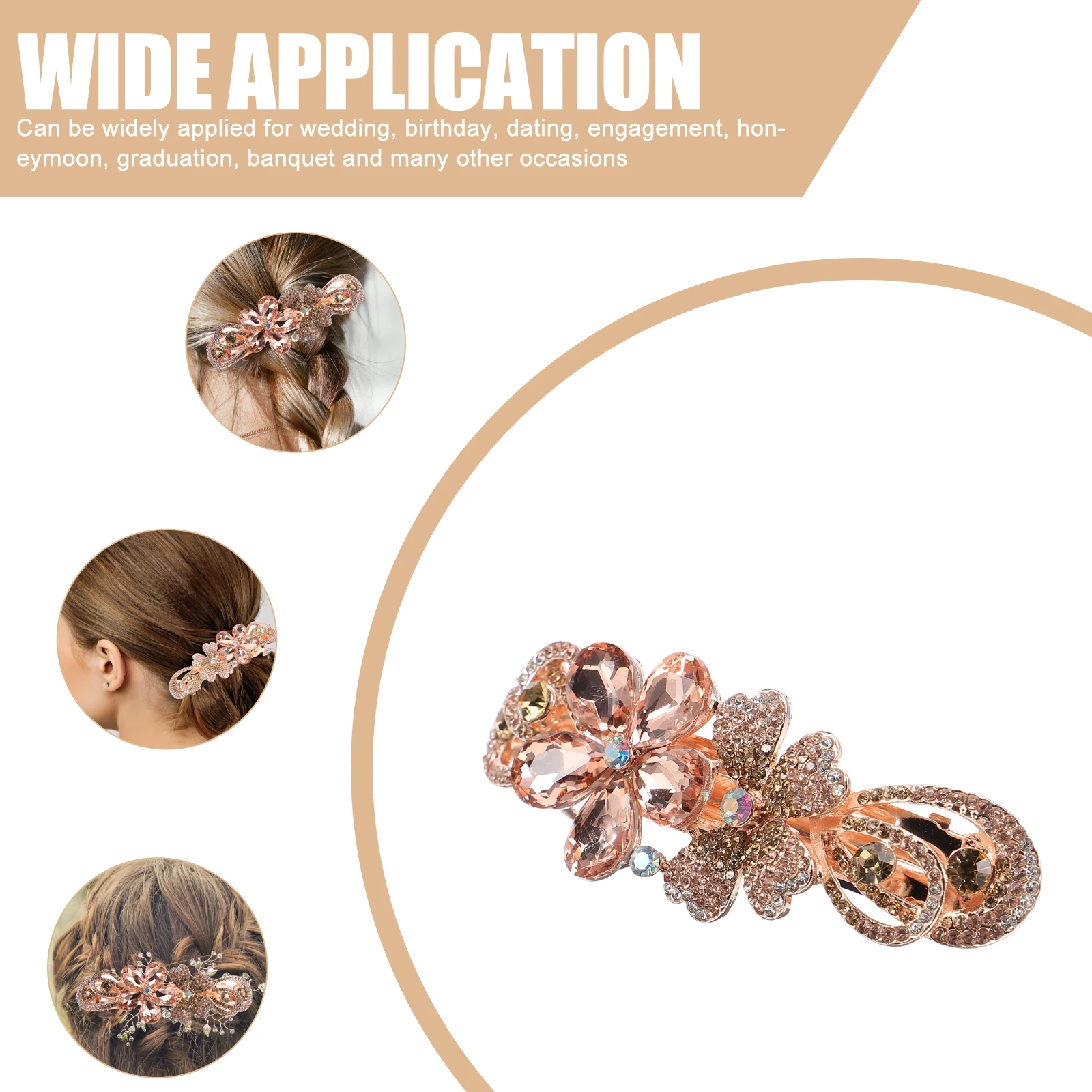 

Rhinestone Hair Clip Elegant Metal Hairpin Durable Wedding Birthday Dating Thick Hair Accessories Flower Barrette Women