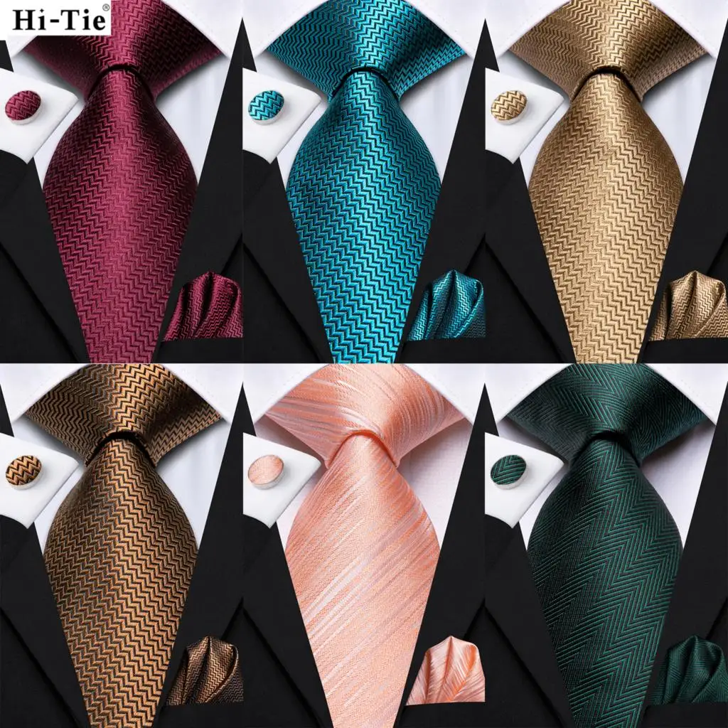 

Hi-Tie Burgundy Green Solid Silk Elegant Tie For Men Groom Wedding Men Necktie Pocket Square Cufflink Accessory Wholesale