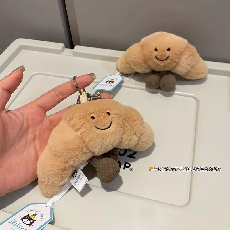 Zawieszka pluszowa JellyCat w kształcie chleba, kreatywny breloczek z pluszową lalką w kształcie croissantu, dekoracja do plecaka, prezent urodzinowy