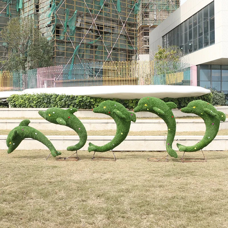 Green sculpture dolphin ornament outdoor garden landscape courtyard sales department lawn decoration fiberglass marine animal sc
