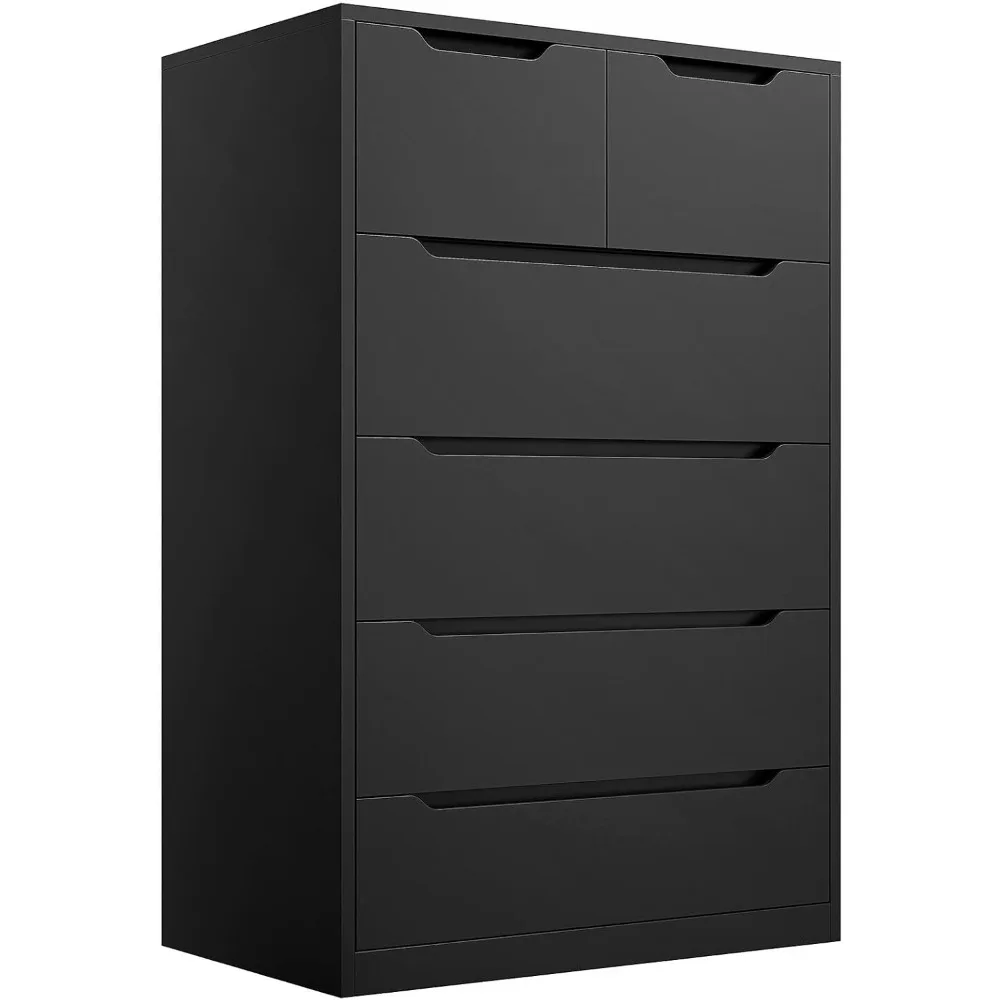 6 Drawers Dresser for Bedroom, Modern Chest of Drawers, Black Dresser and Tall Dresser with Large Organizer