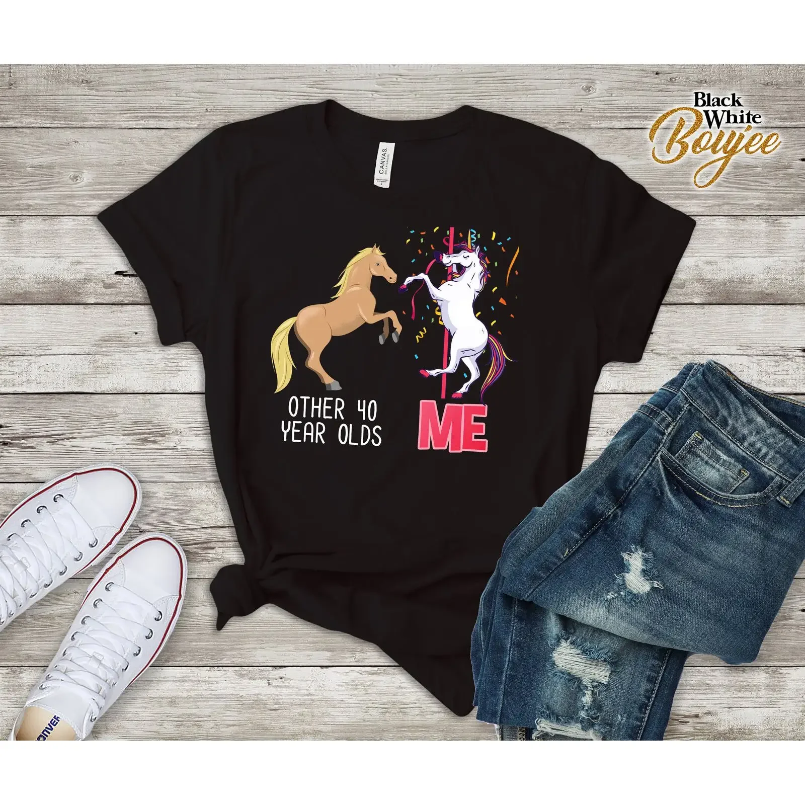 Funny 40th Birthday T Shirt Other 40 Year Olds Vs Me Pole Dancing Unicorn Women Party  vintage Washed fashion Versatile Soft