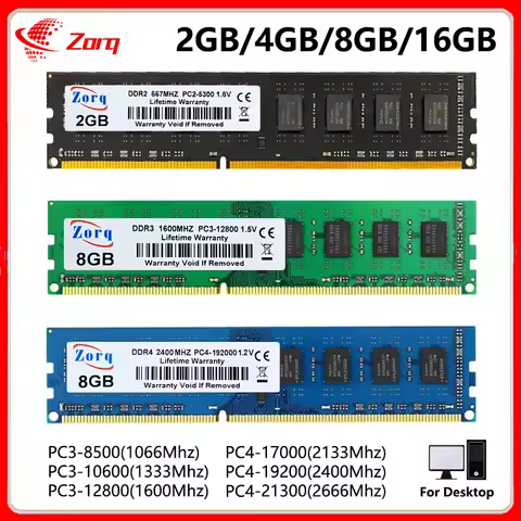 DDR3 DDR4 4GB 8GB RAM Desktop Memory PC3 1333 1600 1.5V 2133 PC4 2400 2666 10600 12800 240Pin 1.2V 16GB DIMM Memoria PC RAM