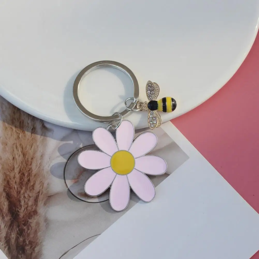 Backpack Pendant Flower Keychain Rhinestone Bee Charm Keychain Floral Bag Accessories for Women Shiny Flower Keyring for Girls