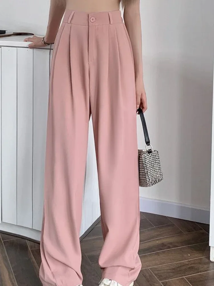 Women Suit Pant Clothing Elastic High Waist Straight Pants Casual Loose Solid Commuting Simple Plus Size Trousers Autumn Winter