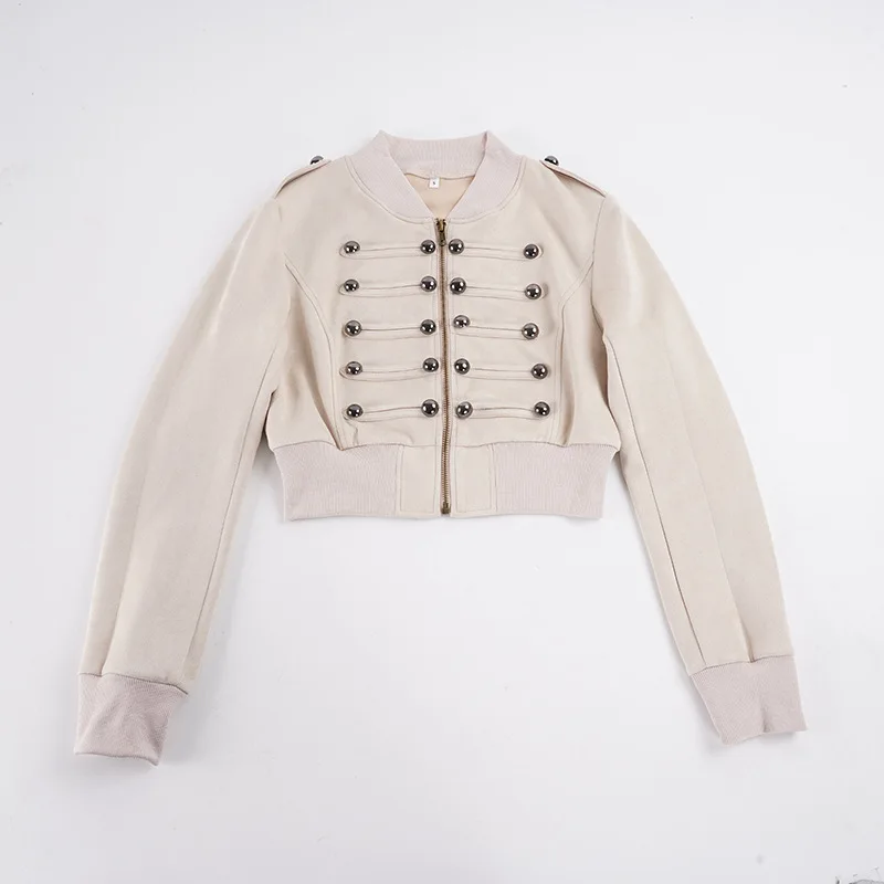 American Cargo Navy Double-breasted Zipper Cardigan Jacket Coat Spice Girl Style Long-sleeved Sweater Jacket Women