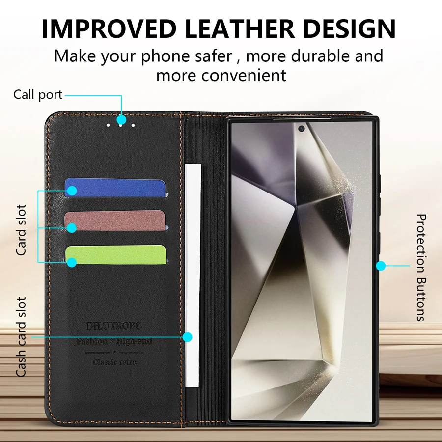 Wallet Skin friendly Card Slot Strong Magnetic Flip Leather Case For Samsung Galaxy S24 Ultra S23 FE S22 S21 S20 S10 Plus Cover