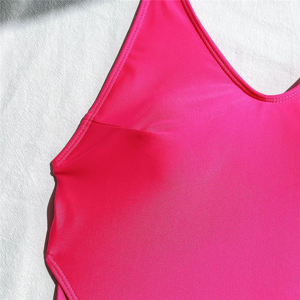 Sexy Backless Swimsuit Monokini Women One Piece Swimwear Solid Rose Red Bathers High Cut Bathing Suit Beach Swimming Wear 2026