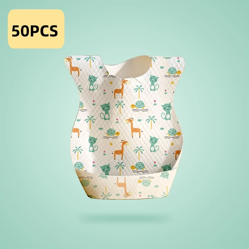 50/Set Animal World Printed Drooling Bibs Disposable Bibs For Baby Boys Girls Non woven Drooling Towel Outdoor Baby Burp Cloths