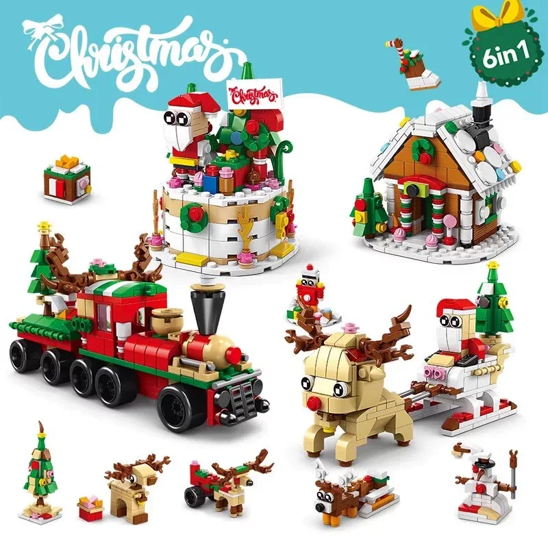 Ideas Series Christmas Train Building Blocks Gingerbread House Model Bricks Santa Claus and Elk Toys For Children Xmas Gift MOC