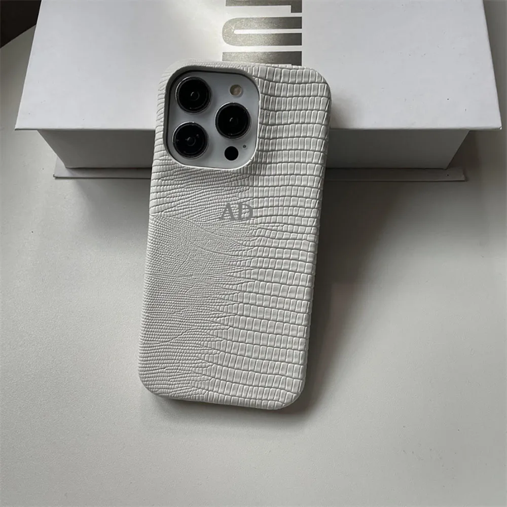 Spersonalizowane, personalizowane srebrne skórzane etui z imieniem na iPhone 16 15 14 13 12 11 Pro Max, inicjały, litery, grawerowane etui DIY — zdjęcie produktu 5