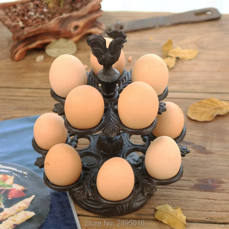 Cast Iron Egg Holder Stand - Hot Retro Creative Egg Racks for 12 Eggs, Kitchen Organizer in Rust Brown, Holiday Great Gift