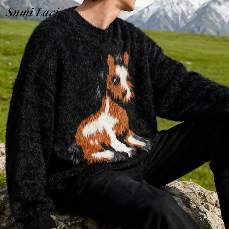 

Vintage O Neck Fleece Furry Sweater For Men 2025 Autumn Winter Casual Long Sleeve Cozy Jumpers Mens Fashion Fleece Sweatshirts