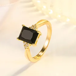 14K Gold Filled Ring Natural Obsidian Jewelry Gemstone Bizuteria Anillos De Wedding Bands Engagement Wedding Rings Females