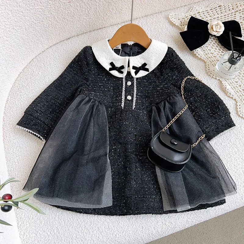 

Girls' Toddler and Little Girl's Chic Dress Autumn Princess Dress Black French Style New Children's ClothingGC0236