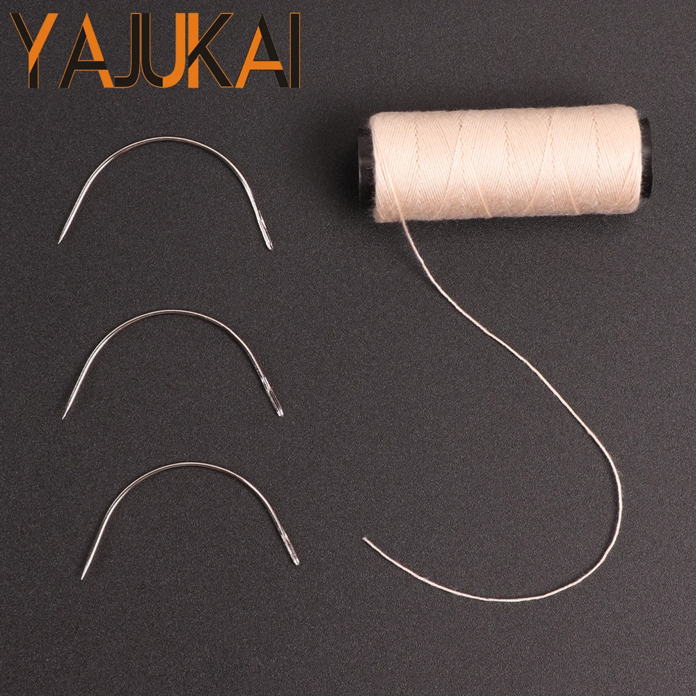 

5 рулонов швейных ниток для волос с 3 иглами C, использующих для ручного шитья, наращивания волос, изготовления париков, черный, темно-коричневый, бежевый, хаки